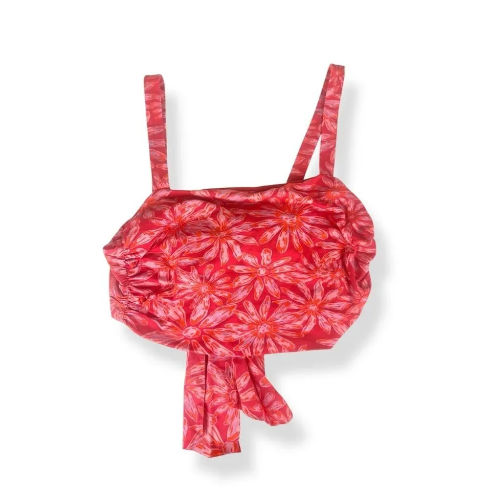 NWT Free People Red Floral Square Neck Wide Strap Cropped Tank Top